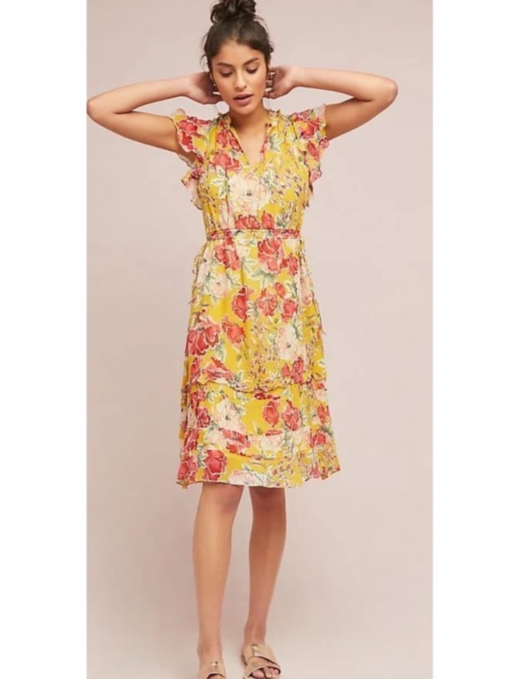 Anthropologie Dolan Left Coast Collection Ellory Floral Silk Ruffle Midi Dress - Picture 2 of 11